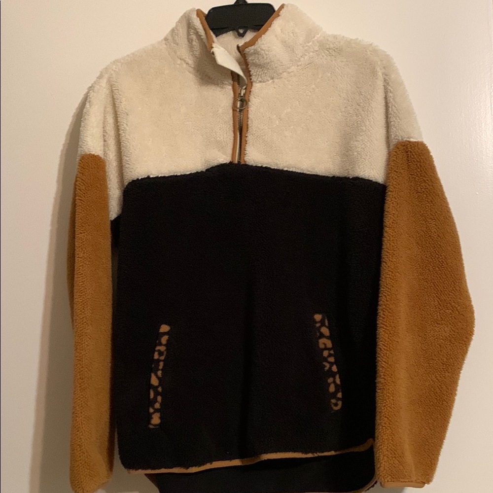 Time and Tru Teddy Jacket Cream and Black Plush Warmth